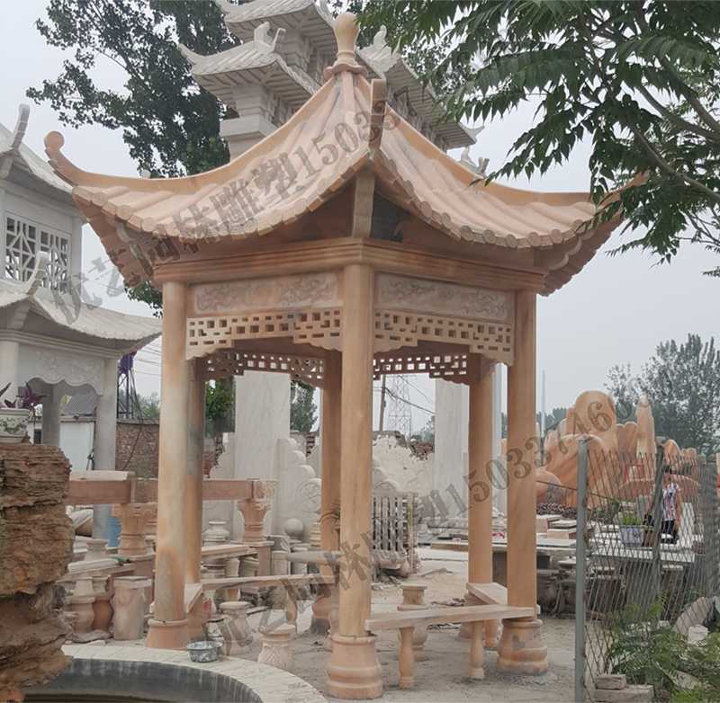 中式大理石涼亭，石雕景觀亭子，石雕六角亭子廠家