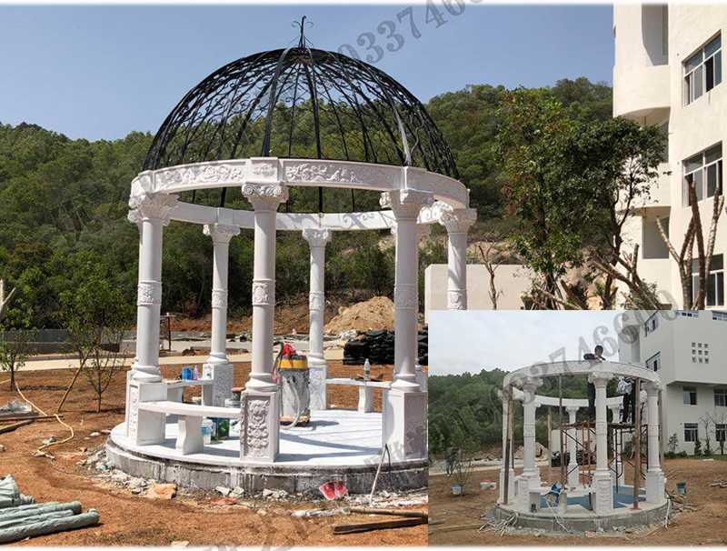 石雕涼亭案例，景觀涼亭怎樣安裝，石雕涼亭定制工廠