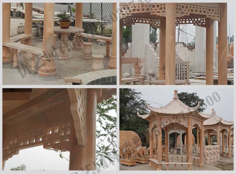 中式大理石涼亭，石雕六角亭子細(xì)節(jié)圖，定制中式景觀涼亭