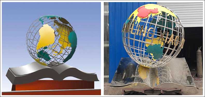 不銹鋼地球，景觀(guān)地球雕塑，學(xué)校地球儀擺件