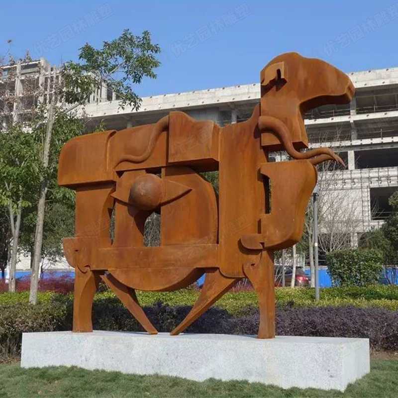耐候鋼雕塑，抽象牛耐候鋼擺件